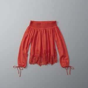 A & F Off-The-Shoulder Lace Hem Peasant Top